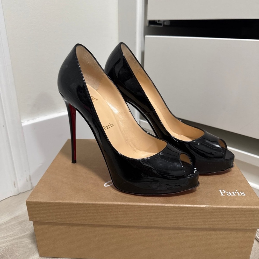 Christian Louboutin Glossy Black Peep-Toe Heels
